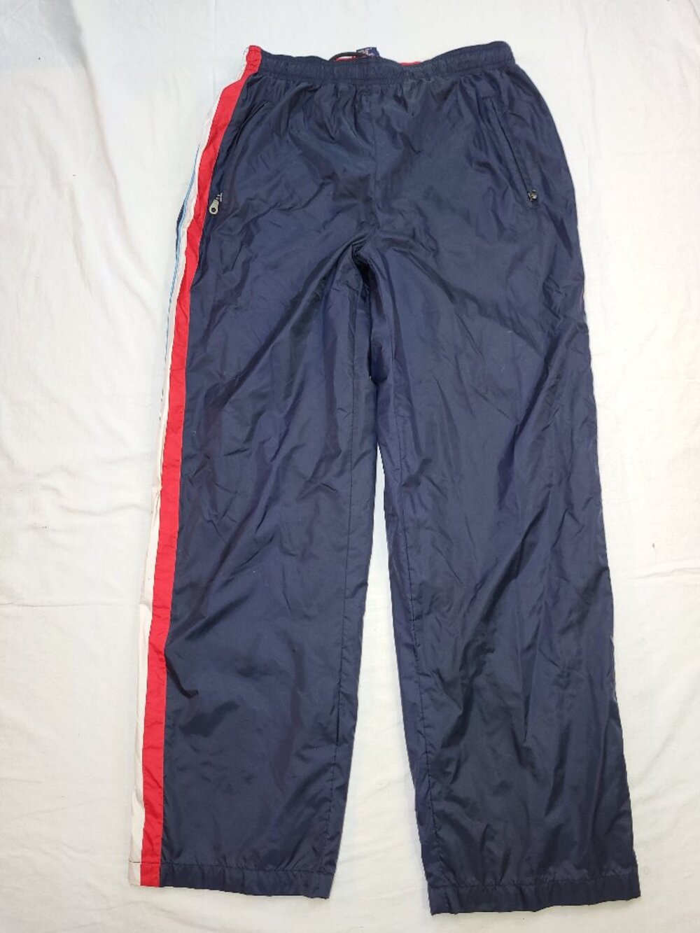 Vintage B.U.M. Equipment Nylon Windbreaker Track Pants Navy Red Side Stripe L/G